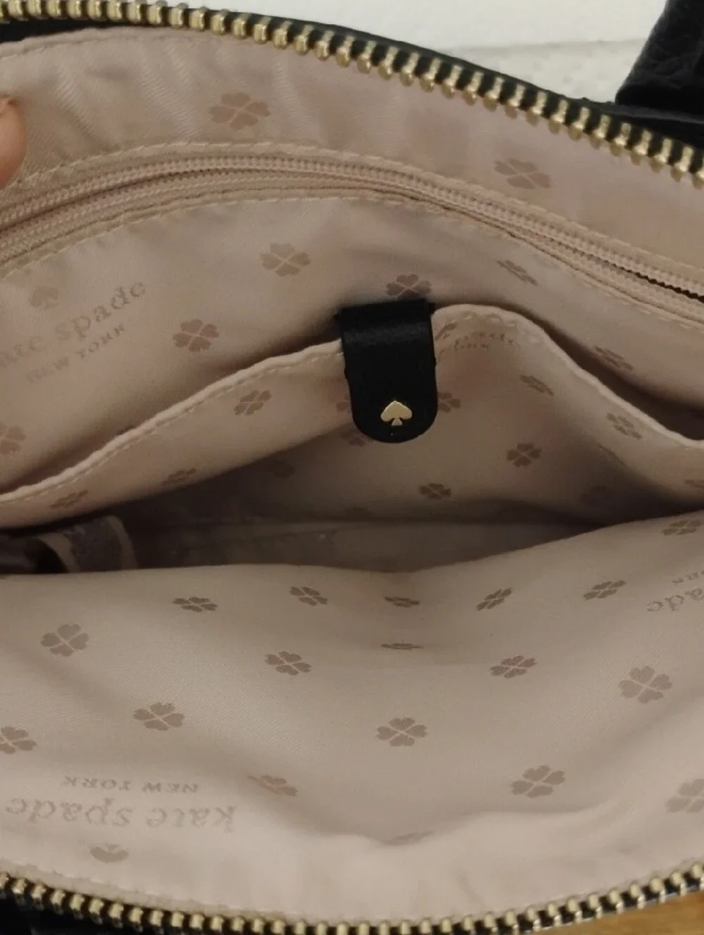 kate spade Small Black Pebbled Leather Structured Tote with ID Charm